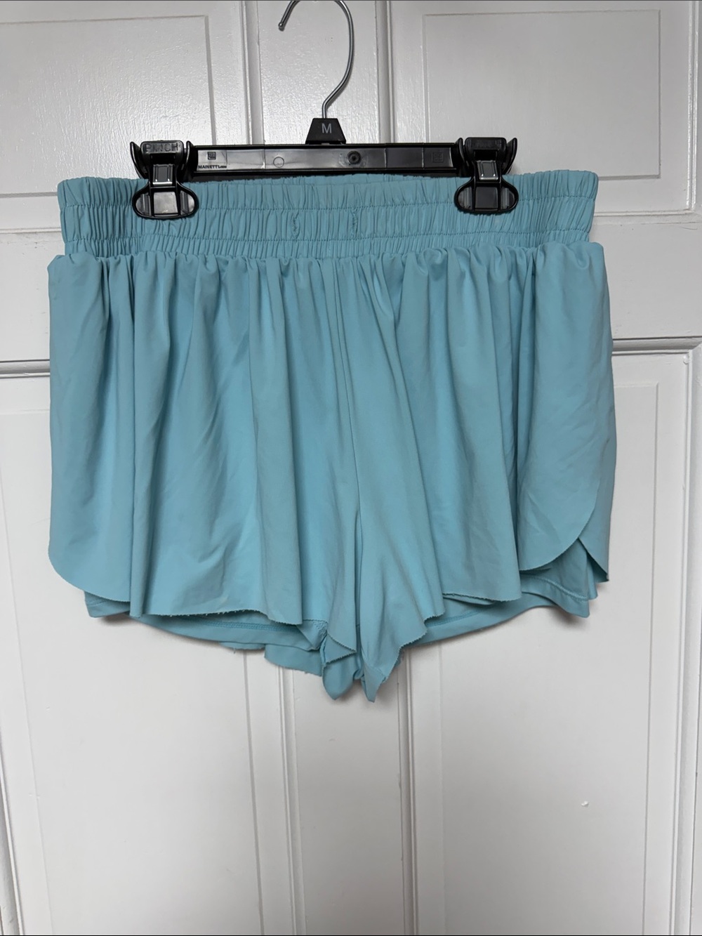 Women's Light Blue Athletic Flow Shorts with Elastic Waist